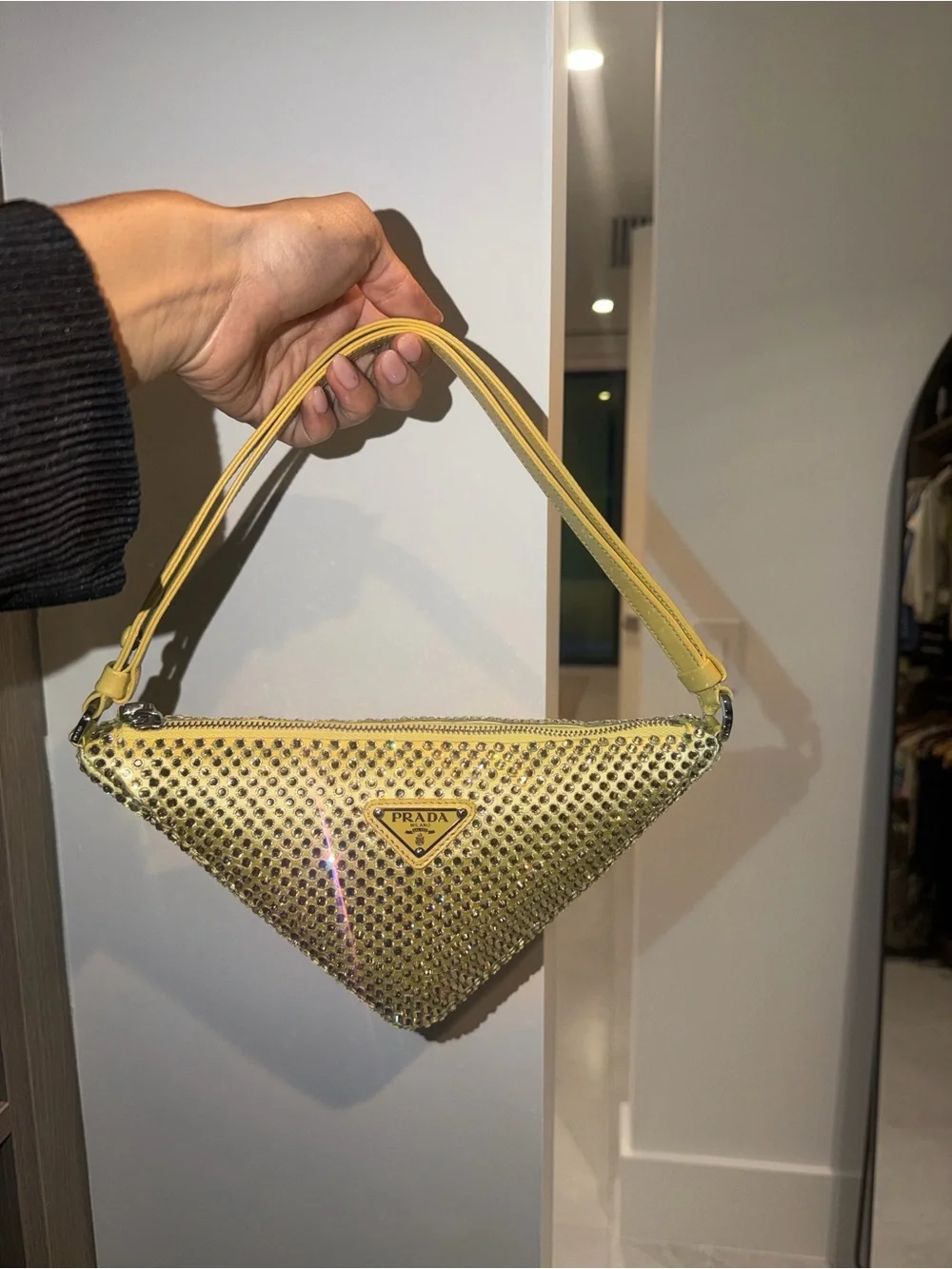 Prada Yellow Crystal Triangle Shoulder Bag